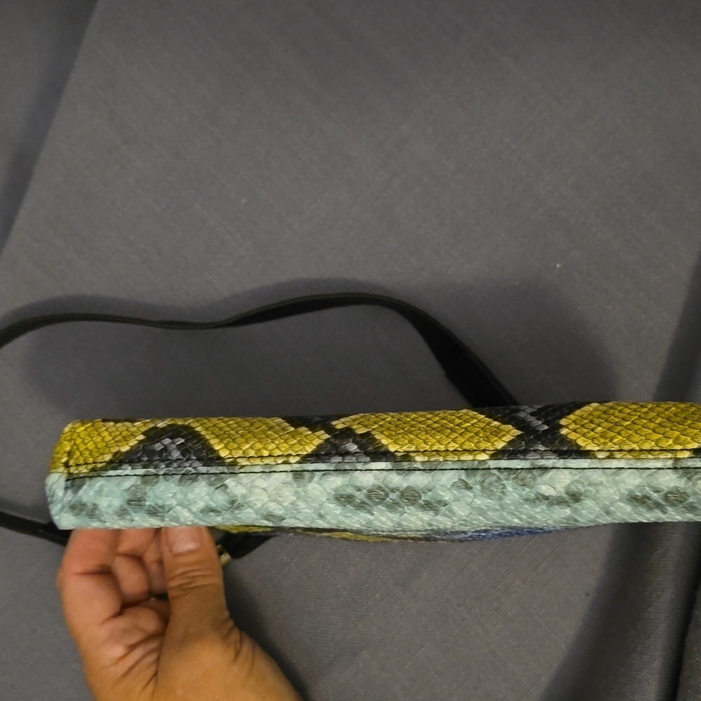 3/$20. Snake-Print Mini Shoulder Bag in Blue, Green & Yellow - Picture 4 of 4